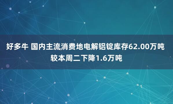 好多牛 国内主流消费地电解铝锭库存62.00万吨 较本周二下降1.6万吨