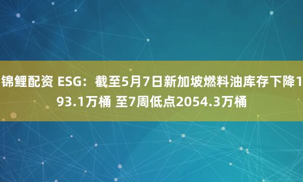 锦鲤配资 ESG：截至5月7日新加坡燃料油库存下降193.1万桶 至7周低点2054.3万桶