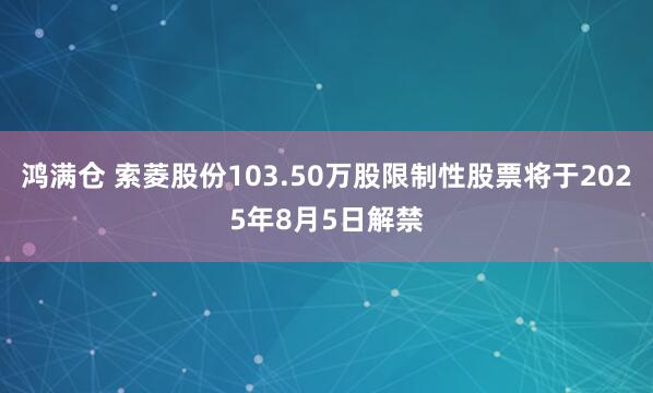 鸿满仓 索菱股份103.50万股限制性股票将于2025年8月5日解禁