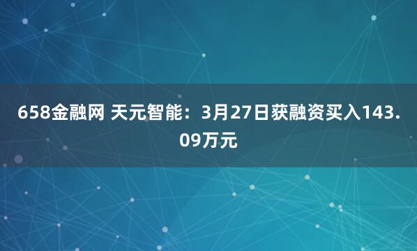658金融网 天元智能：3月27日获融资买入143.09万元